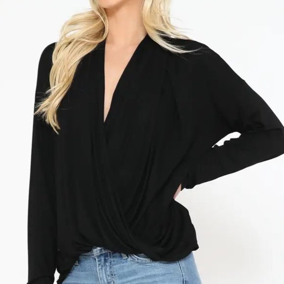 DRAPED WRAP DETAIL HEM BOUSE TOP IN BLACK - Picture 8 of 8